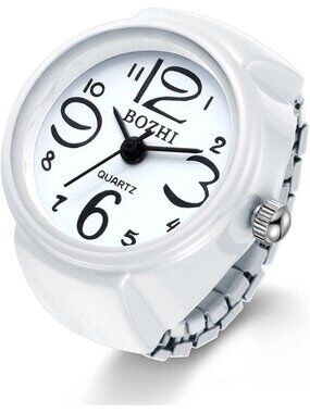 Unisex White Analog Quartz Easy Read Adjustable Modern Round Finger Ring Watch